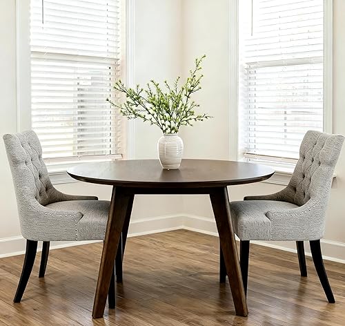 Juego de 2 sillas de mesa grises para comedor, sillas auxiliares de cocina, modernas y elegantes sillas de tela con botones y ribete de cabeza de