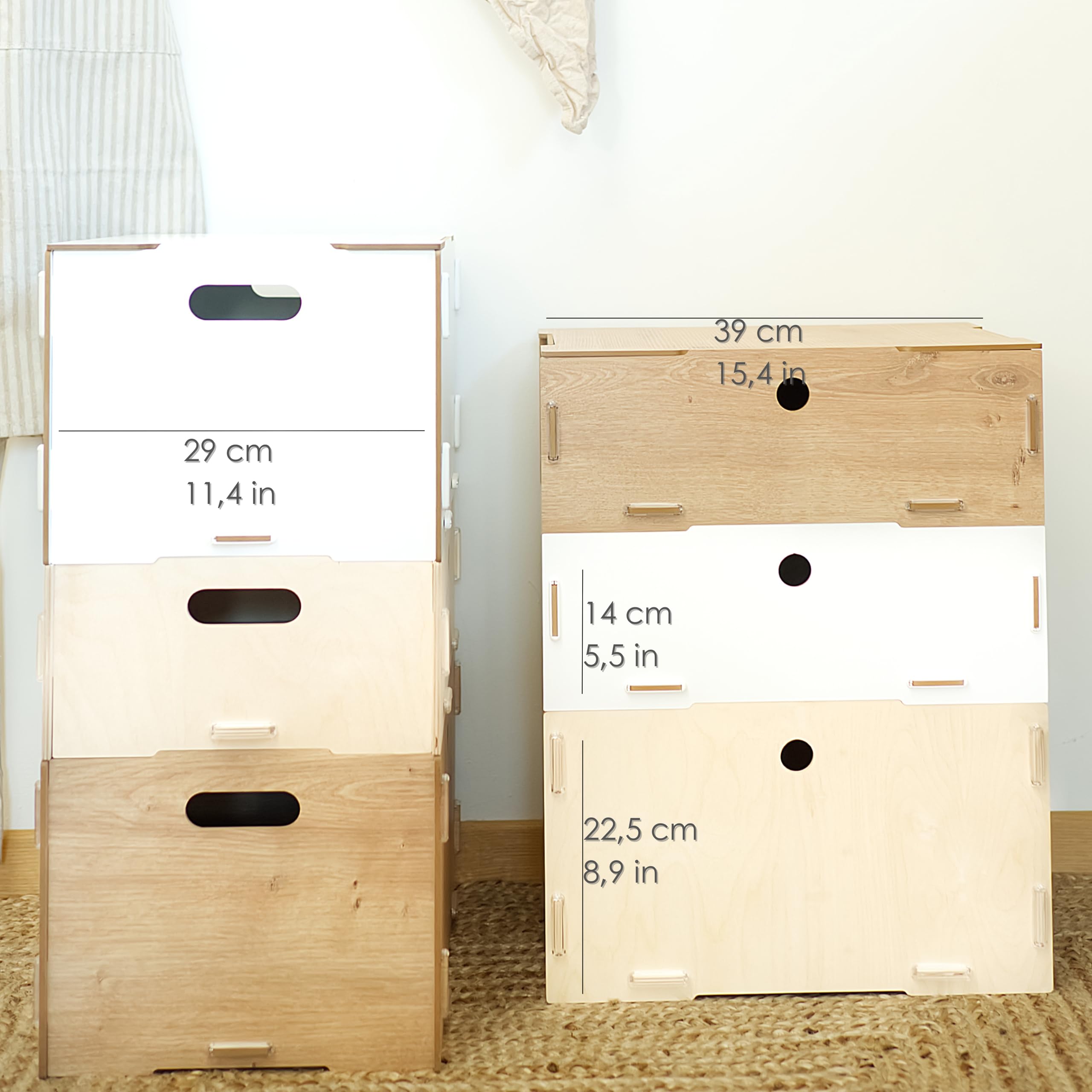 Lot de 4 caisses avec couvercle en bois , Boîte de rangement empilable