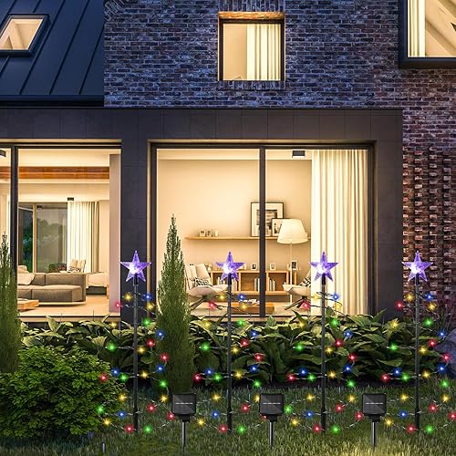 Miniatura 5 de Hiboom 8 Pcs Solar Spiral Christmas Trees with Lights, 2ft Christmas Outdoor Pathway Light up Markers with Multi Color LED Lights, 8 Modes,