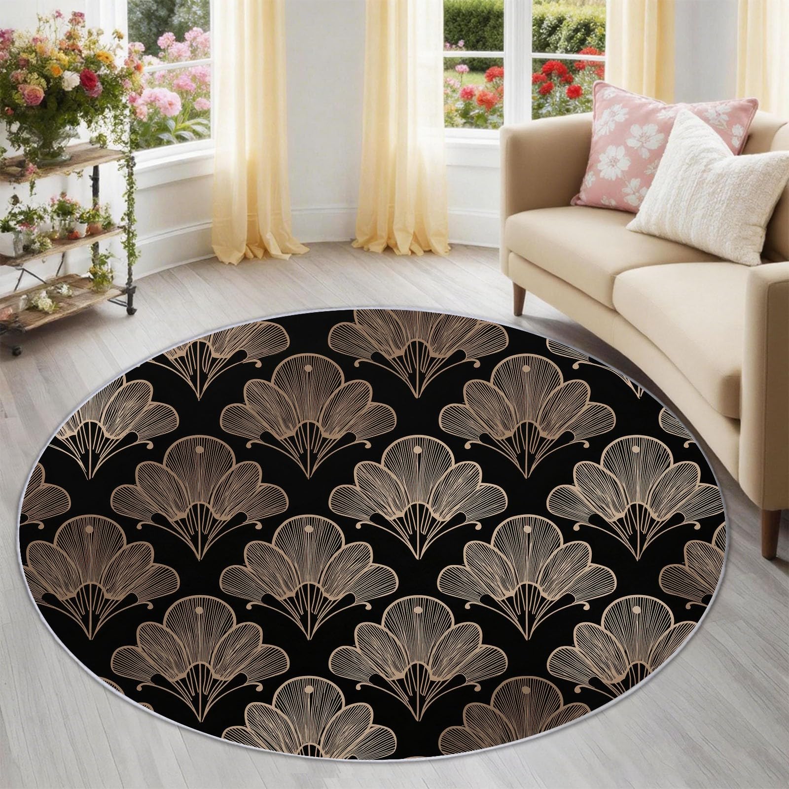 Tapis rond flanelle 100 cm à motifs géométriques style minimaliste pour salon