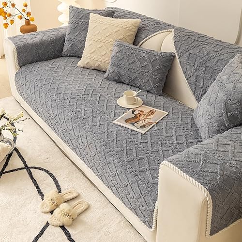 vctops Geometric Jacquard Plush Sofa Couch Covers Farmhouse Neutral Non
