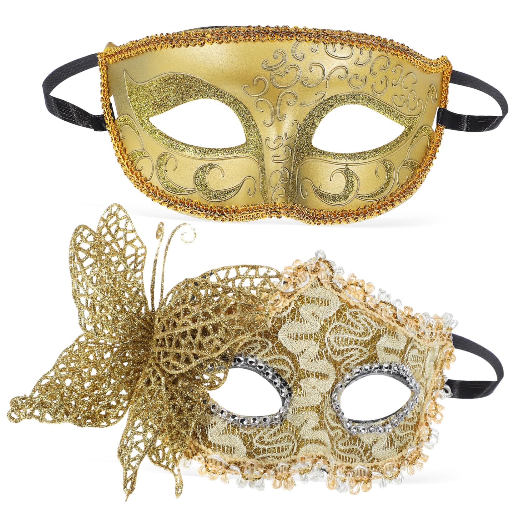 WHAMVOX 2pcs Couple Half Masquerade Masks Lightweight Festival Masks for Women and Men for Carnival Halloween Masquerade Vintage