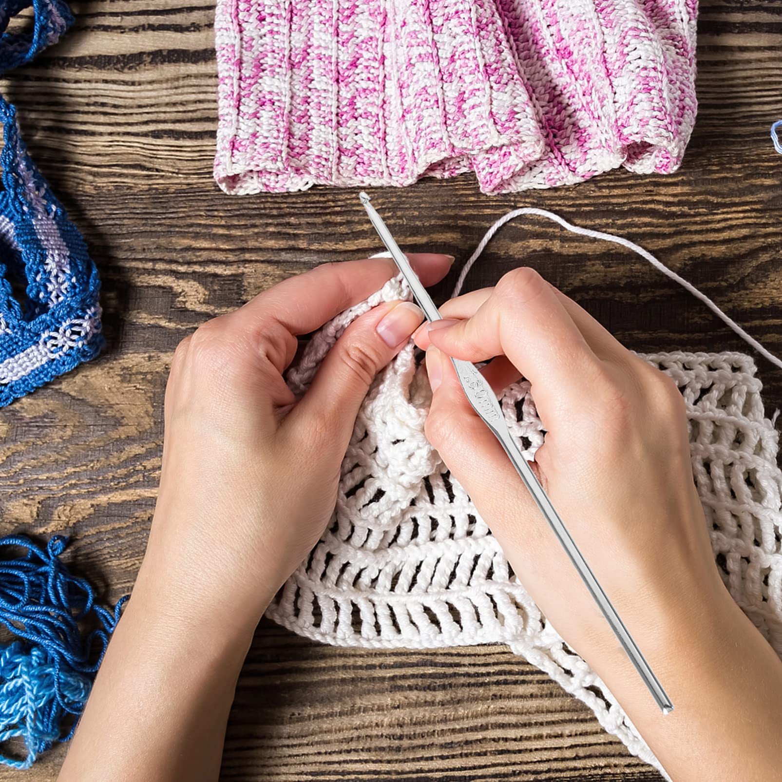 15 Juegos ganchillo de encaje agujas para hilo enhebradores equipo de tejer manos acero agujas crochet ergonómicas sombrero crochet aguja kit de agujas de ganchillo