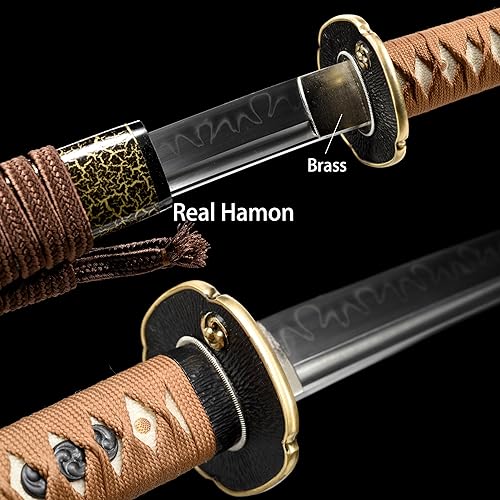 Vista 17 de Katana Espada Arcilla Templada T10 Acero Real Hamon Espiga Completo Espada Samurai Hecho A Mano Espada Afilada negro, (Black-ghost),Dragón