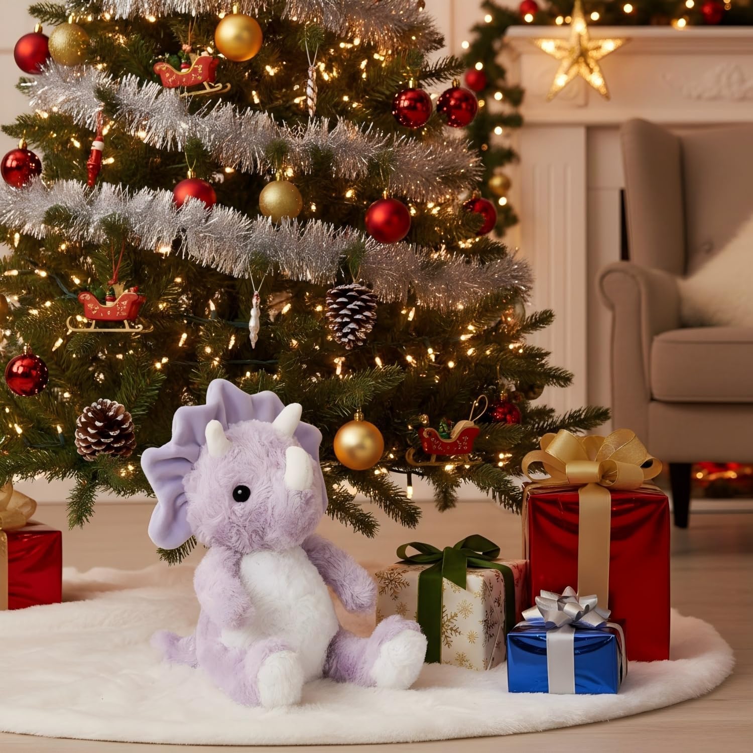 Valentines Day Gifts for Kids, Purple Dinosaur Stuffed Animals for Girls, Dino Toys for Kids 3-5, Cuddly Huggable Dinosaur Plush for Baby and Nursery, Birthday Gifts for Toddlers (Light Violet)