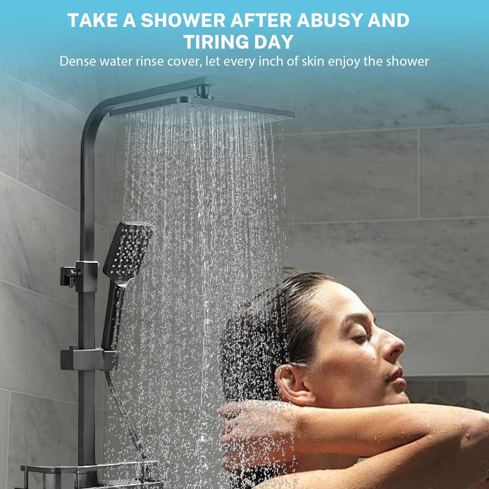 Columna de Ducha,Duchas de Baño con Cabezal Cuadrado (Plateado-3 Marcha) | Duchas de Baño Columna y Mango Ducha,3 / 4 Modos,Altura Ajustable,Cabezal,Chorro,Grifo,Acero Inoxidable