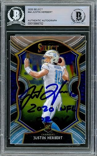 Justin Herbert Autographed 2020 Panini Select Rookie Card #44 Los Angeles Chargers "2020 NFL OROY" Beckett BAS Stock #219391 - Football Slabbed
