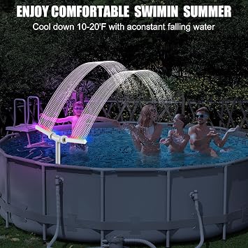 Pool Fountain with Lights for Above Ground Inground Pools Dual Sprayer Sprinkler with 6Lighting Modes+11 Monochromatic Modes+Timer, Pool Lights with Remote, Solar Pool Fountain