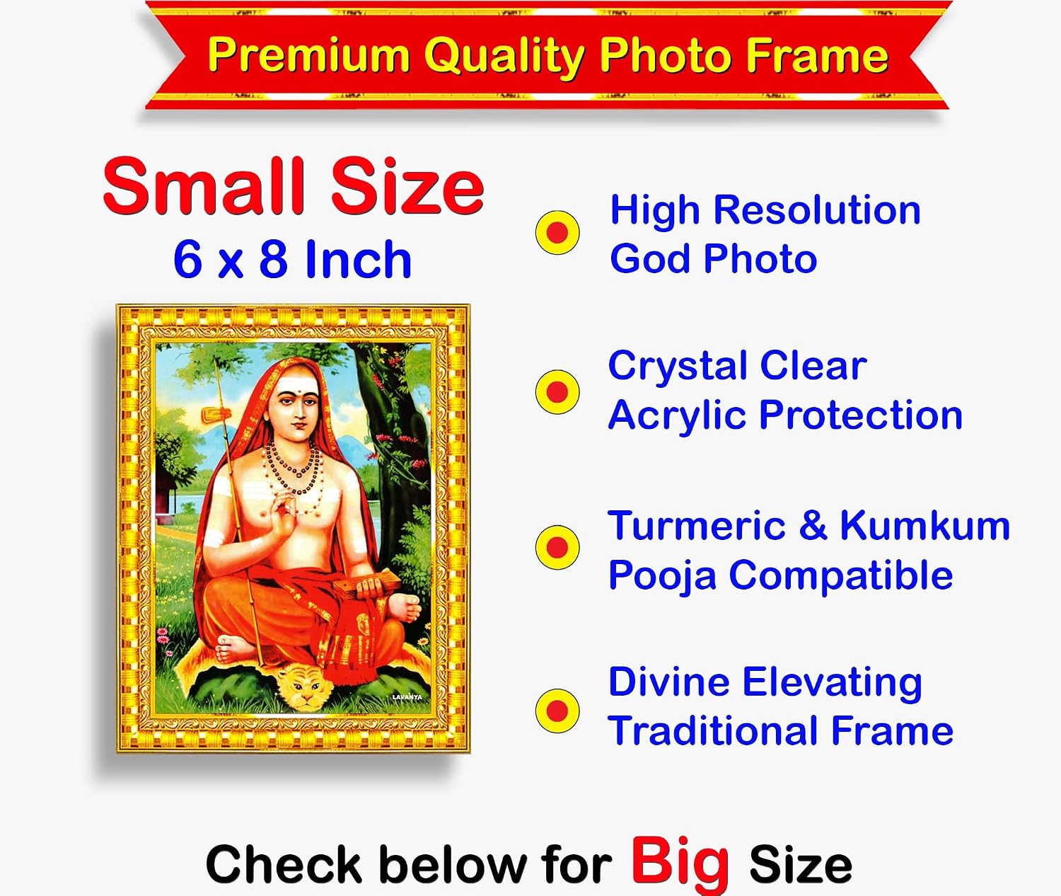 Pavan Photo Laminations Adi Shankaracharya Sankaracharya Shankara Wall Painting Framed Home Decor (Wood,Matte,Gold,Small Size,6x8 Inch) R892S