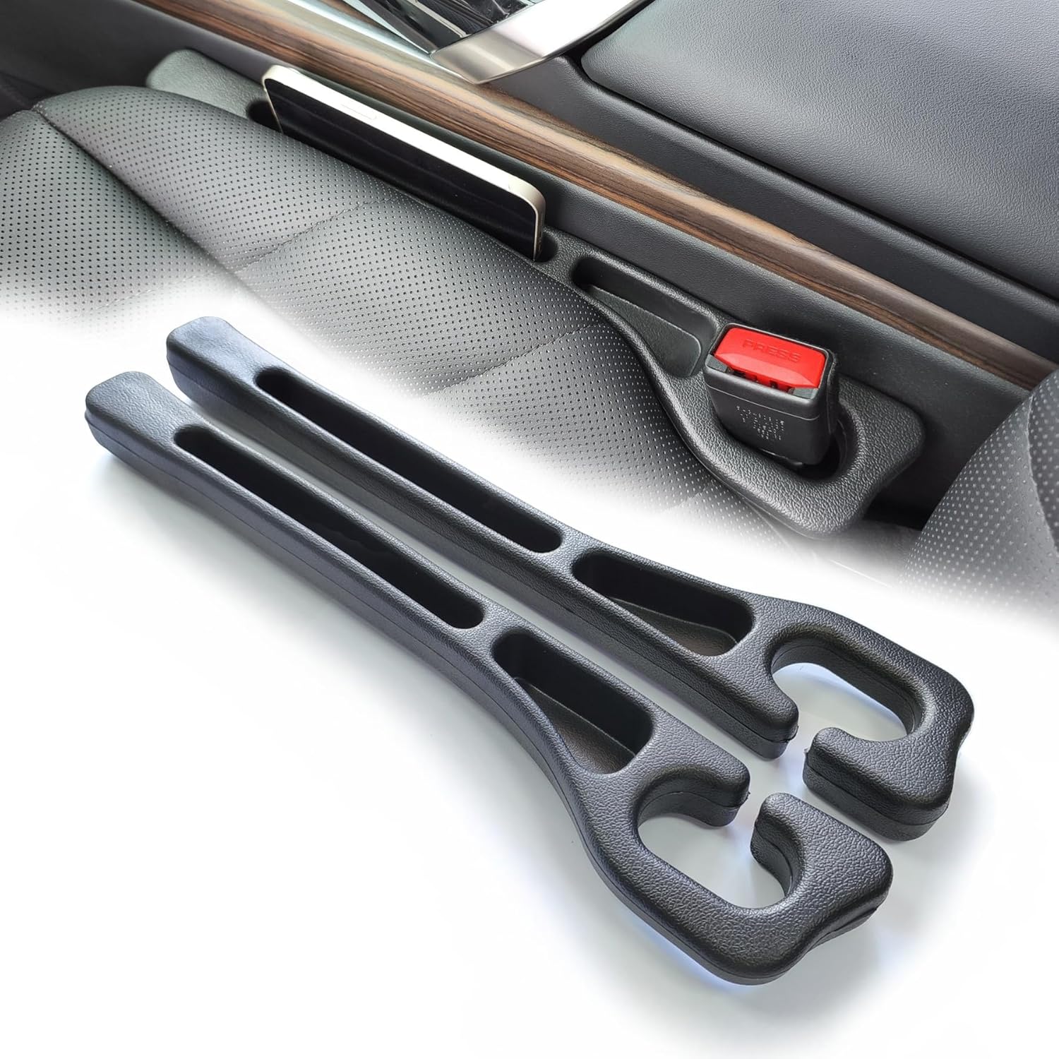 2 Pack No Drop Car Seat Gap Filler Guard, Stopper/Catcher to Fill The Gap Between Seat and Console Black Car Crevice Inbetween Blocker Plug Space Pad YMT-A03