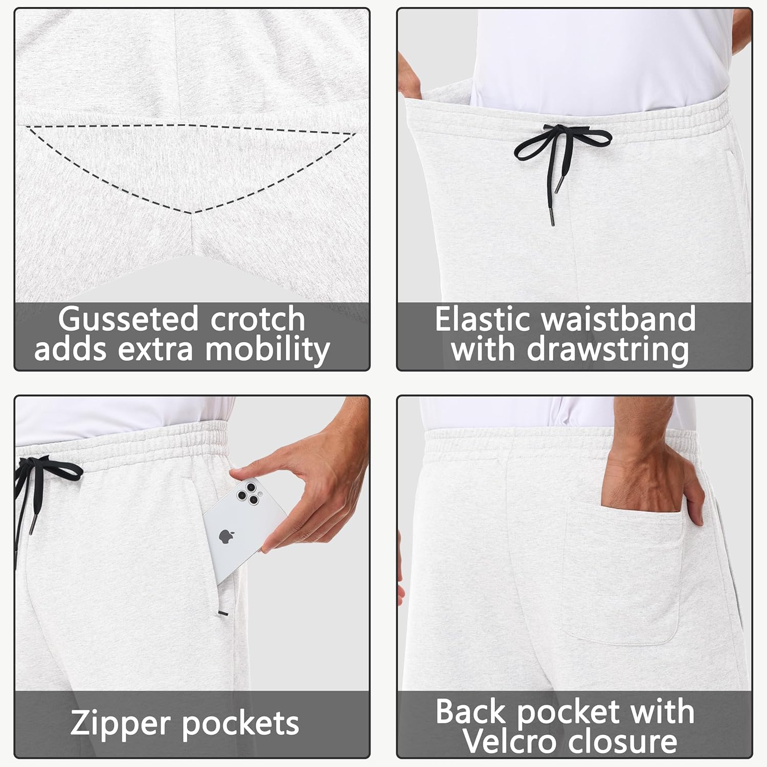 Men's Cotton Yoga Sweatpants Pure White - Image 4