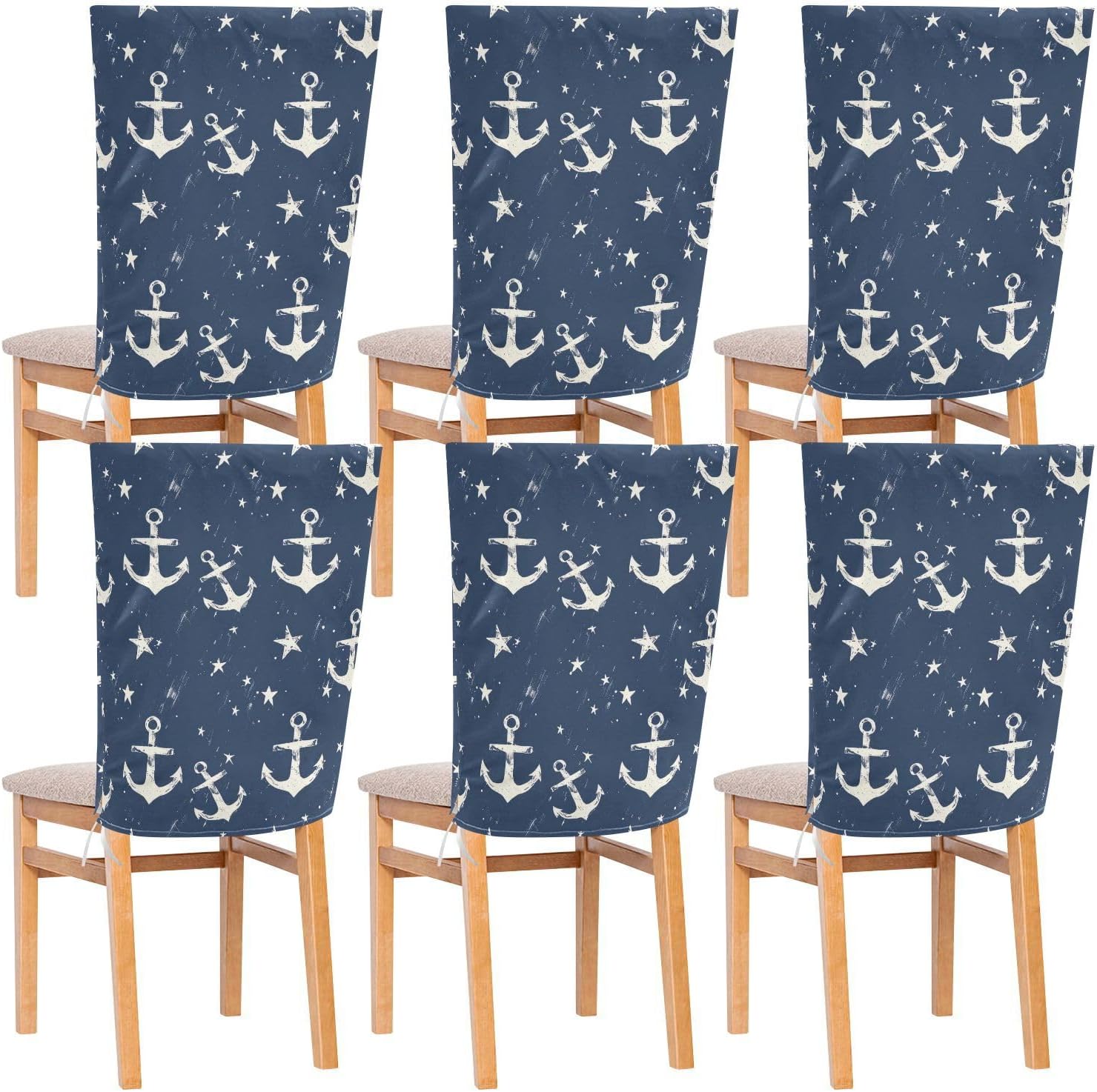 ALAZA Vintage Anchor Stars Chair Back Cover Set of 6, Washable Reusable Removable Chair Slipcovers Decorative Chair Cover for Home Kitchen Wedding Party