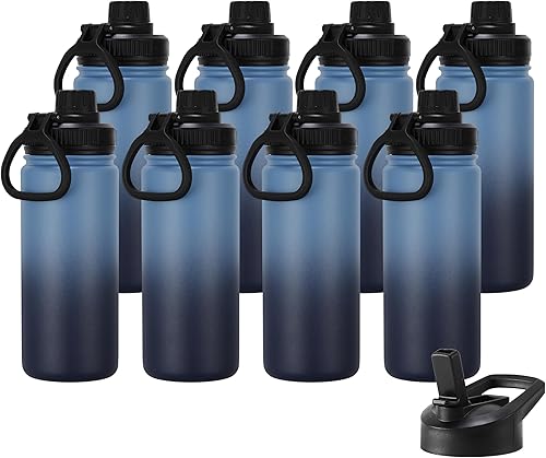 Miniatura 71 de DOMICARE Botella de agua aislada, 22 onzas, botella deportiva reutilizable de acero inoxidable aislada al vacío con tapa de popote y tapa de