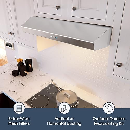 Miniatura 5 de Zephyr Campana extractora para debajo del gabinete de 30 pulgadas Essentials Breeze II - 400CFM Potente campana de ventilación de cocina para