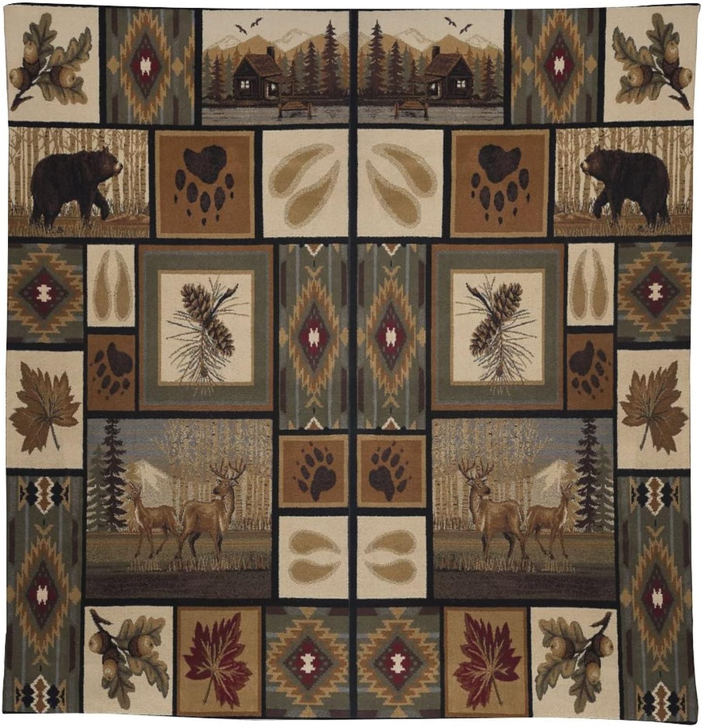 Rustic Bear Moose Deer Tablecloth, for Dinner Retro Rustic Vintage Bear Cottage Country Rustic Cabin 100% Polyester Tablecloth for Kitchen Dining Birthday Party Holiday Christmas Buffet 55"x55"