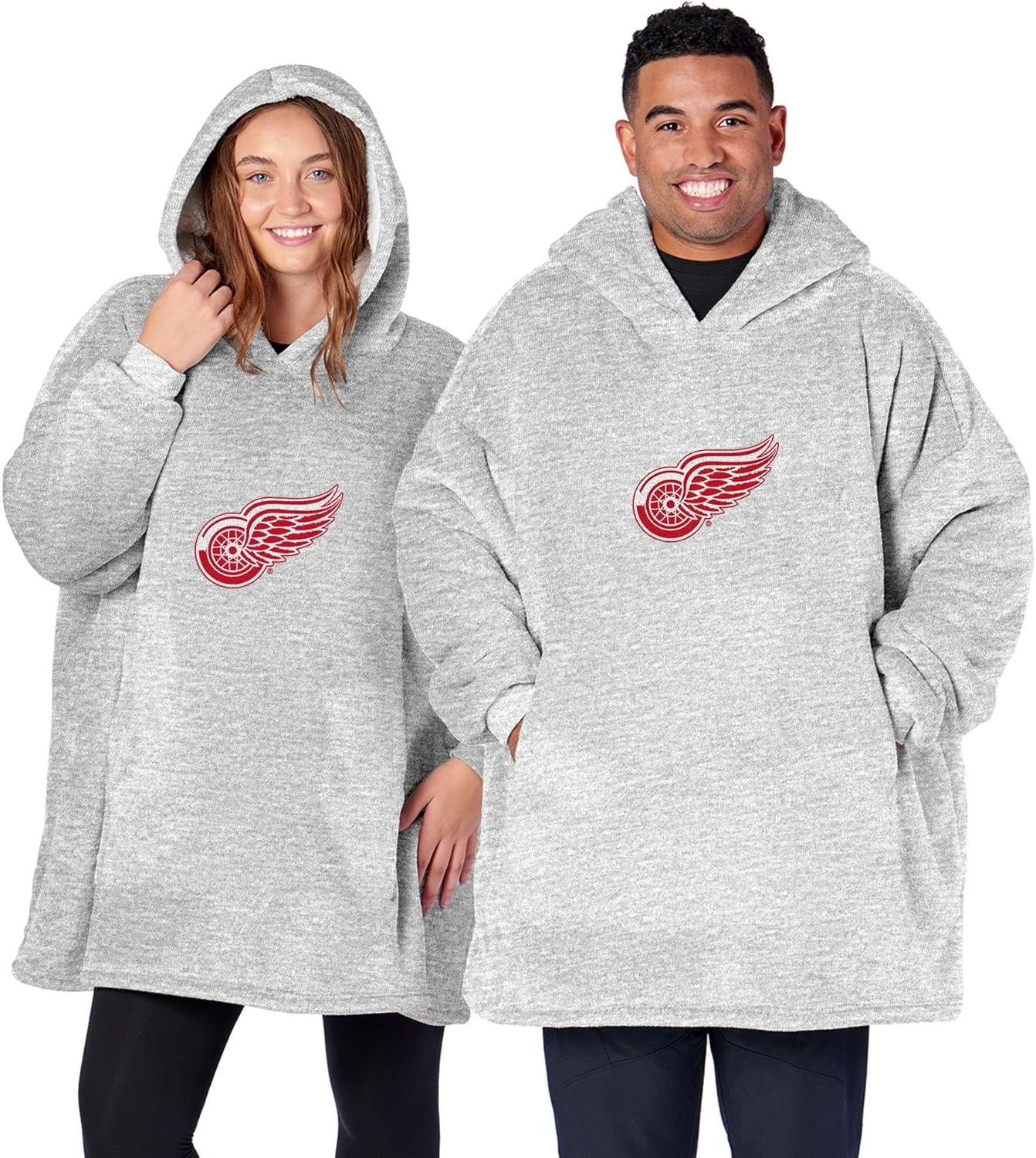 Northwest NHL Detroit Red Wings Hoodler Oversized Sherpa Pullover, Plush Wearable Blanket Sweatshirt, Soft Fleece with Front Pocket and Logo, One Size Fits Most