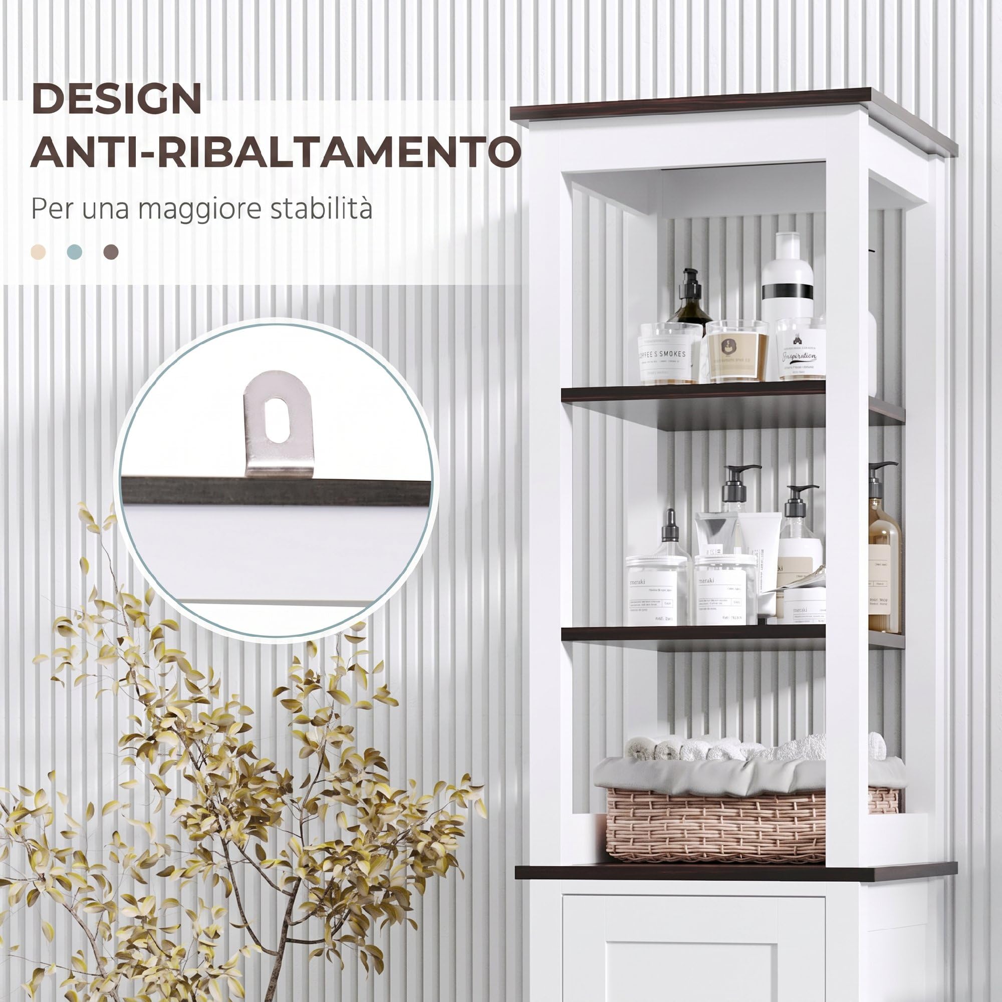 HOMCOM Mobile Bagno Alto Stretto con 3 Ripiani Aperti 40x38x162.5 cm Bianco | Mobiletto Bagno Salvaspazio, Ripiano Regolabile, per Lavanderia