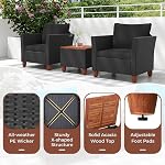 ORALNER 3 Ensemble de meubles de patio, Chaises de conversation en osier d'extérieur avec coussin doux et Acacia Table à café, Bistro Rattan pour jardin de balcon côté piscine de porche (noir)
