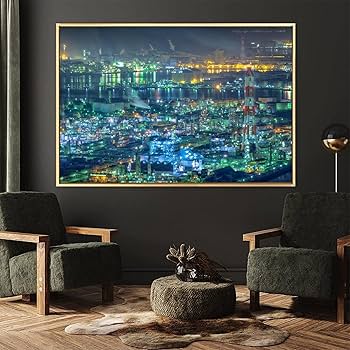 Amazon.co.jp: 絵画 岡山県 水島コンビナートの工場夜景 アートパネル