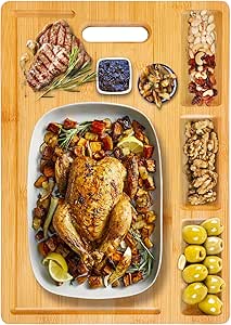 Cutting Boards,20x14''Large Bamboo Cutting Board With 3 Built-In Compartments and Handles,Extra Large Charcuterie Board for Meat (Butcher Block) Cheese and Vegetables