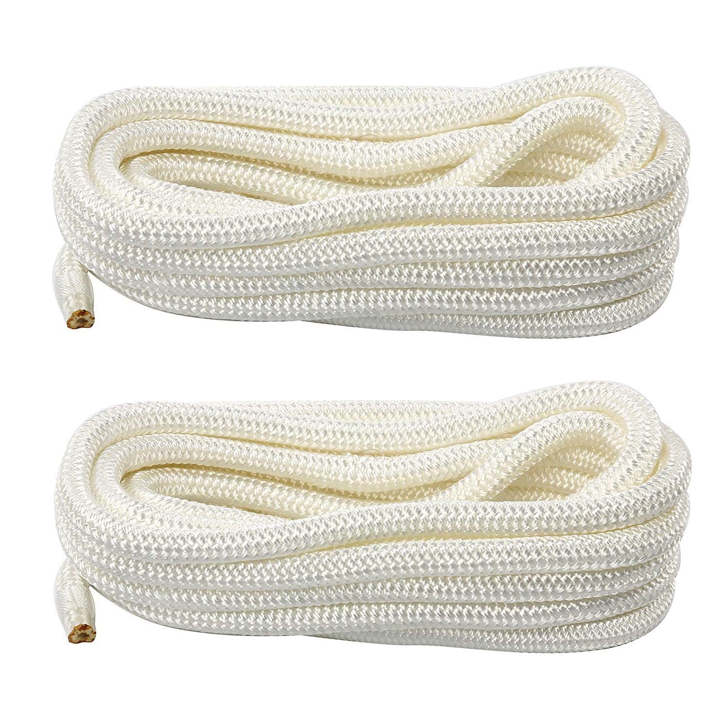 BOOMSTART 4 cuerdas para barco de 12 mm con ojo de nailon, doble trenzado, 12 mm de diámetro, 4,57 m, ojo 30,48 cm, carga de rotura: 2240 kg, color blanco