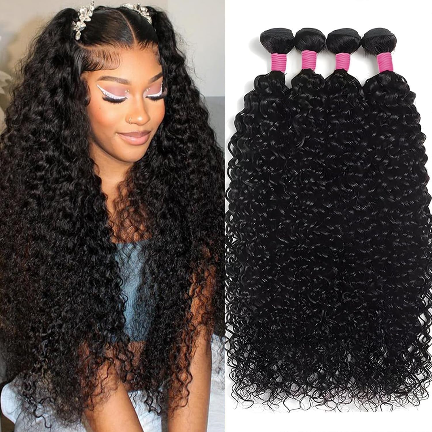 Virgin Brazilian Water Wave Human Hair Extensions 4 Bundles 22-28 Inch Amazon.com : Water Wave Bundles Human Hair 18 20 22 24 Inch  main image 2