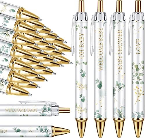 Chuangdi 48 bolígrafos retráctiles para baby shower, bolígrafos retráctiles a granel, bolígrafos de tinta negra con punta de lápiz capacitivo,
