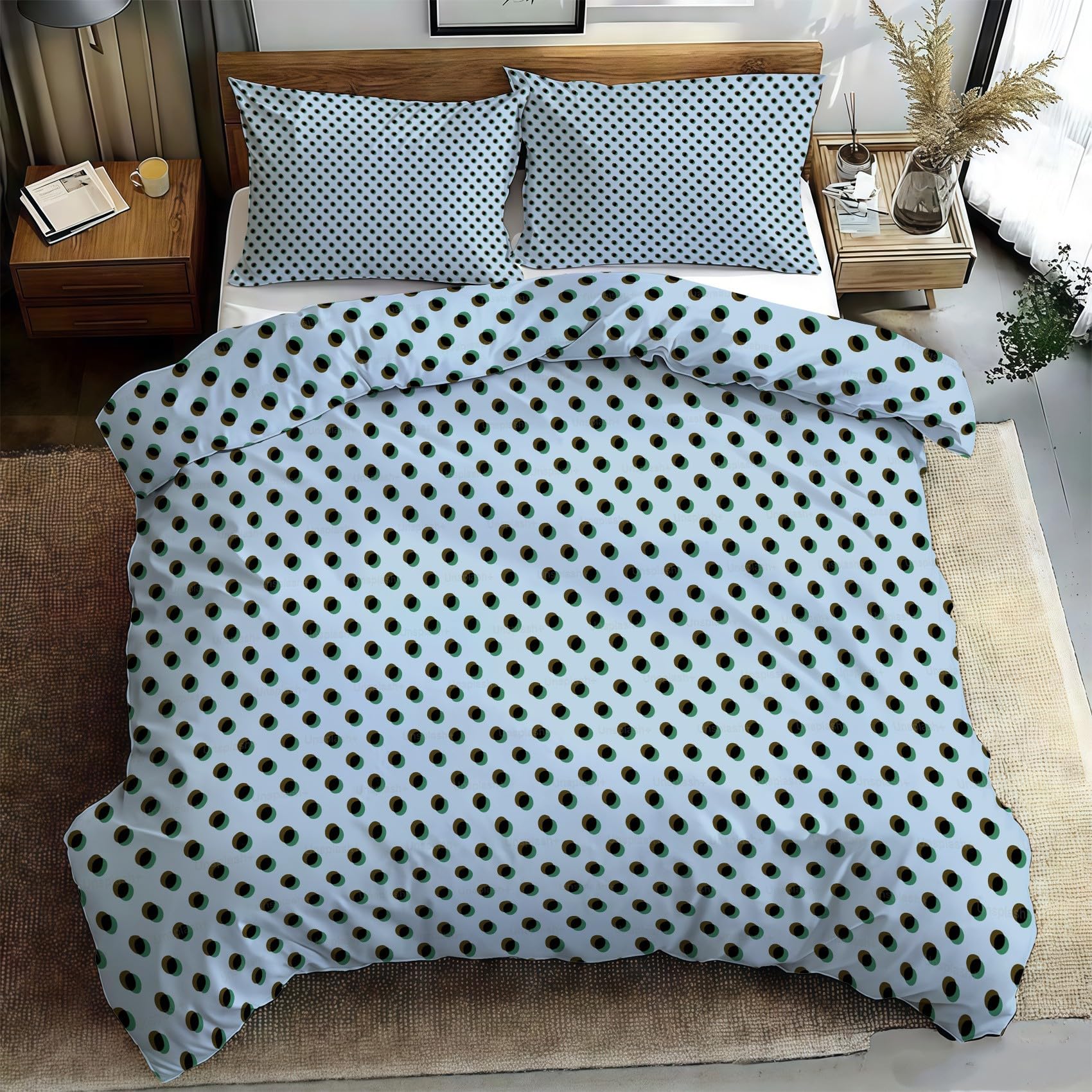 Housse de couette 200x200 cm avec ses deux taies d'oreiller 65x65 cm en microfibre