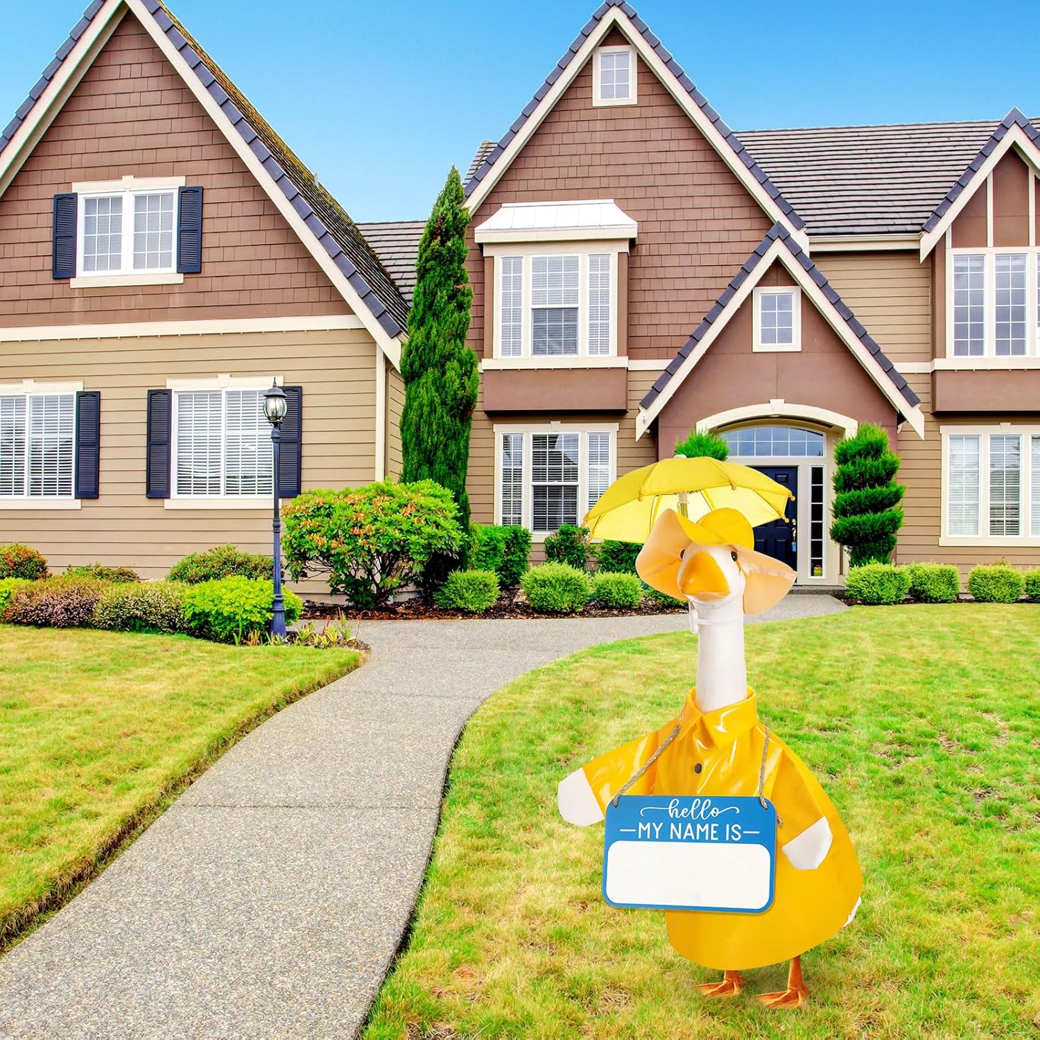 3 Pcs Raincoat Porch Goose Outfit Spring Raincoat Umbrella with Name Wooden Sign for Lawn Cement 23 Goose Statue Clothes Outdoor Patio Yard Lawn Decoration(Classic,Yellow) - Image 7