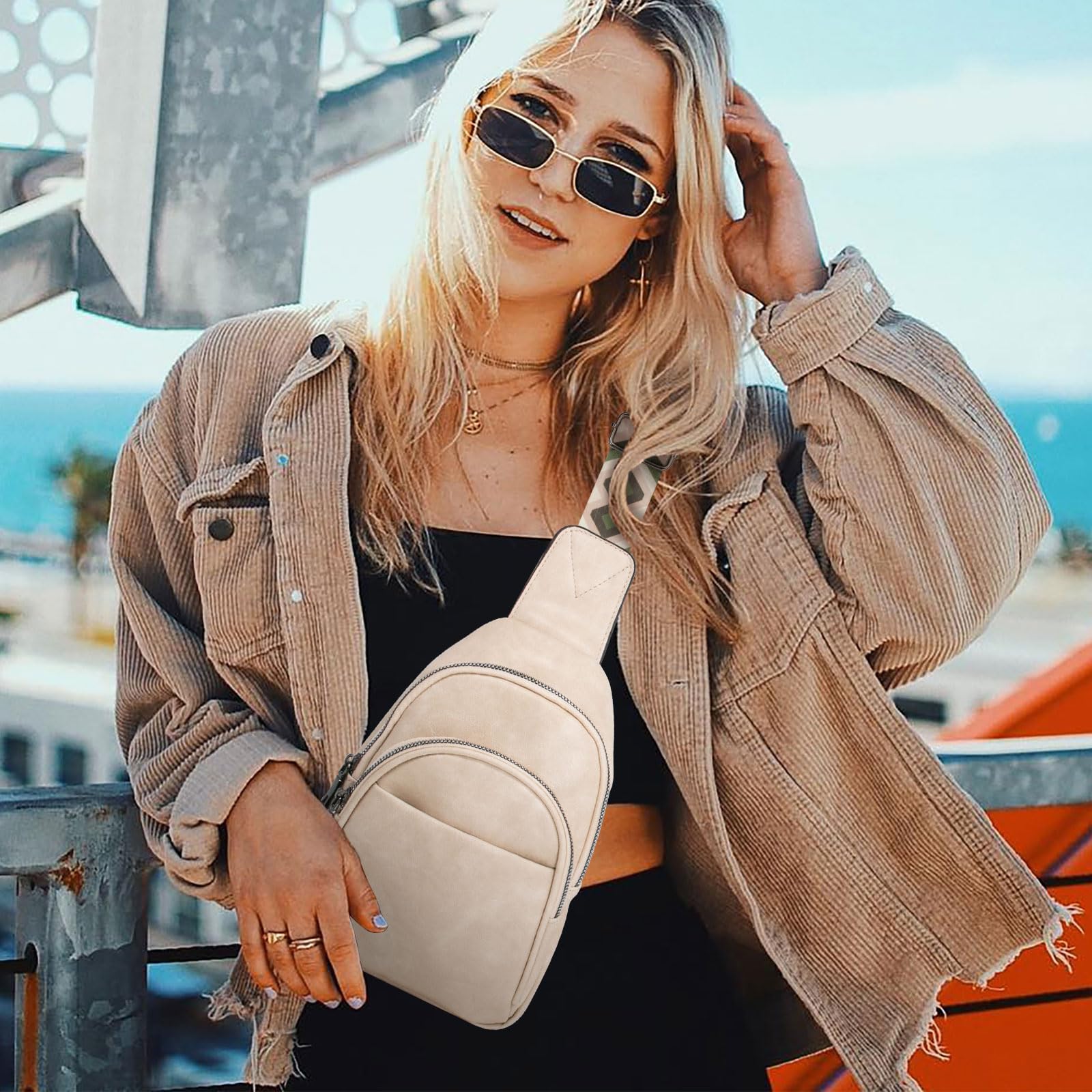 Long Keeper Bolso de Pecho Cuero Pequeño para Mujer Hombre Mochila Bandolera Cruzada Imitacion Cuero Bolsa de Viaje Sling Bag para Senderismo Viaje Outdoor