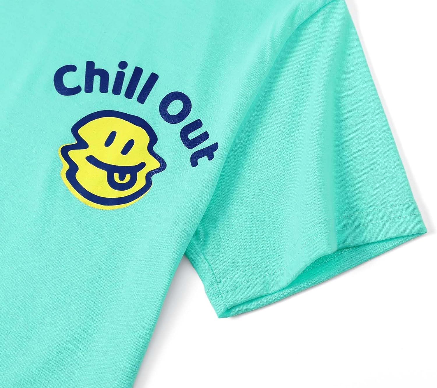 Beezizac Big Boys Pajamas Teal & Navy Face 2-Piece Fun Short Sleeve & Pants PJ Set Kid Cozy Sleepwear Size 6-18 - Image 4