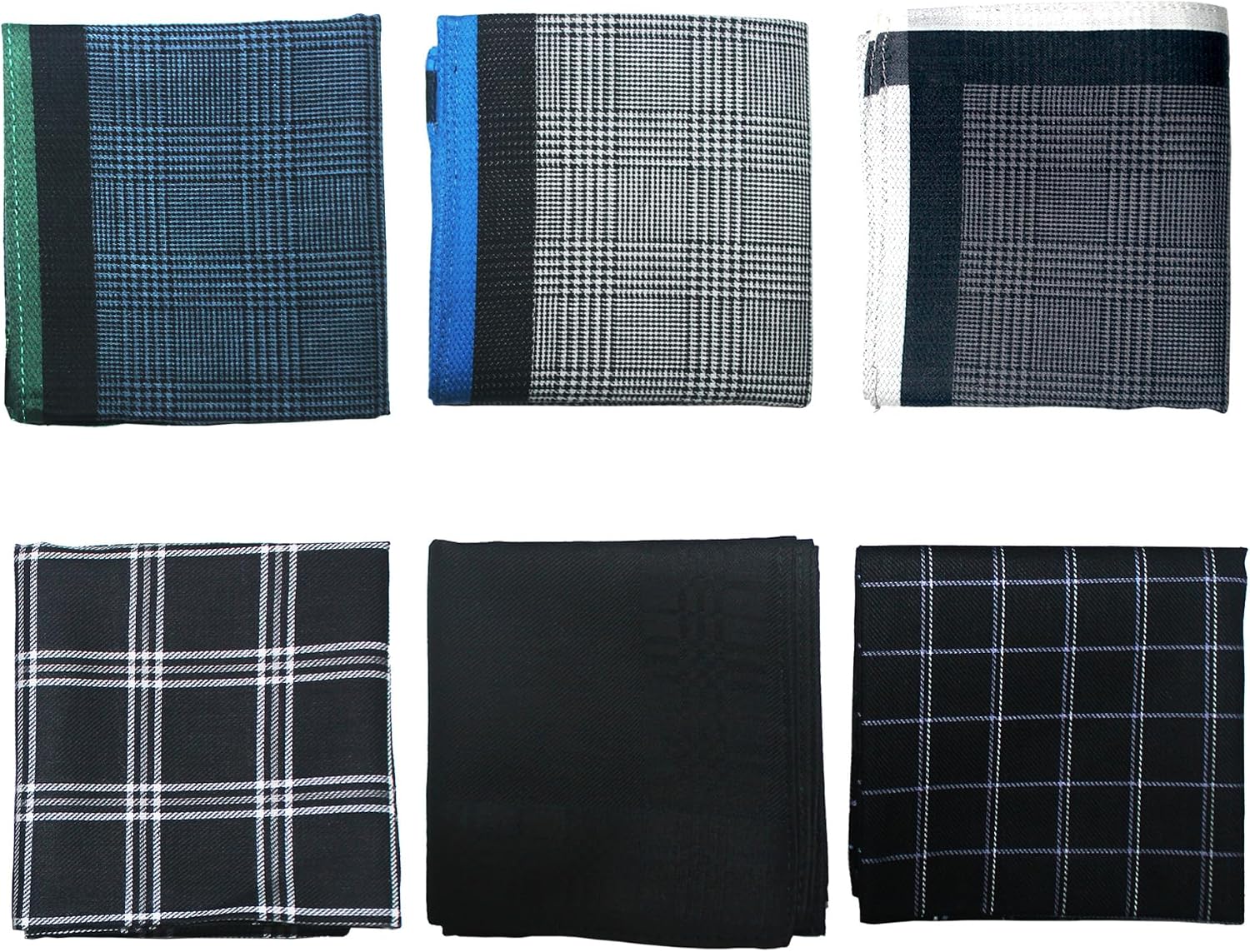 Men's Cotton Handkerchiefs,Black Plaid, 6‑Pack, Machine Washable, 17 Inch