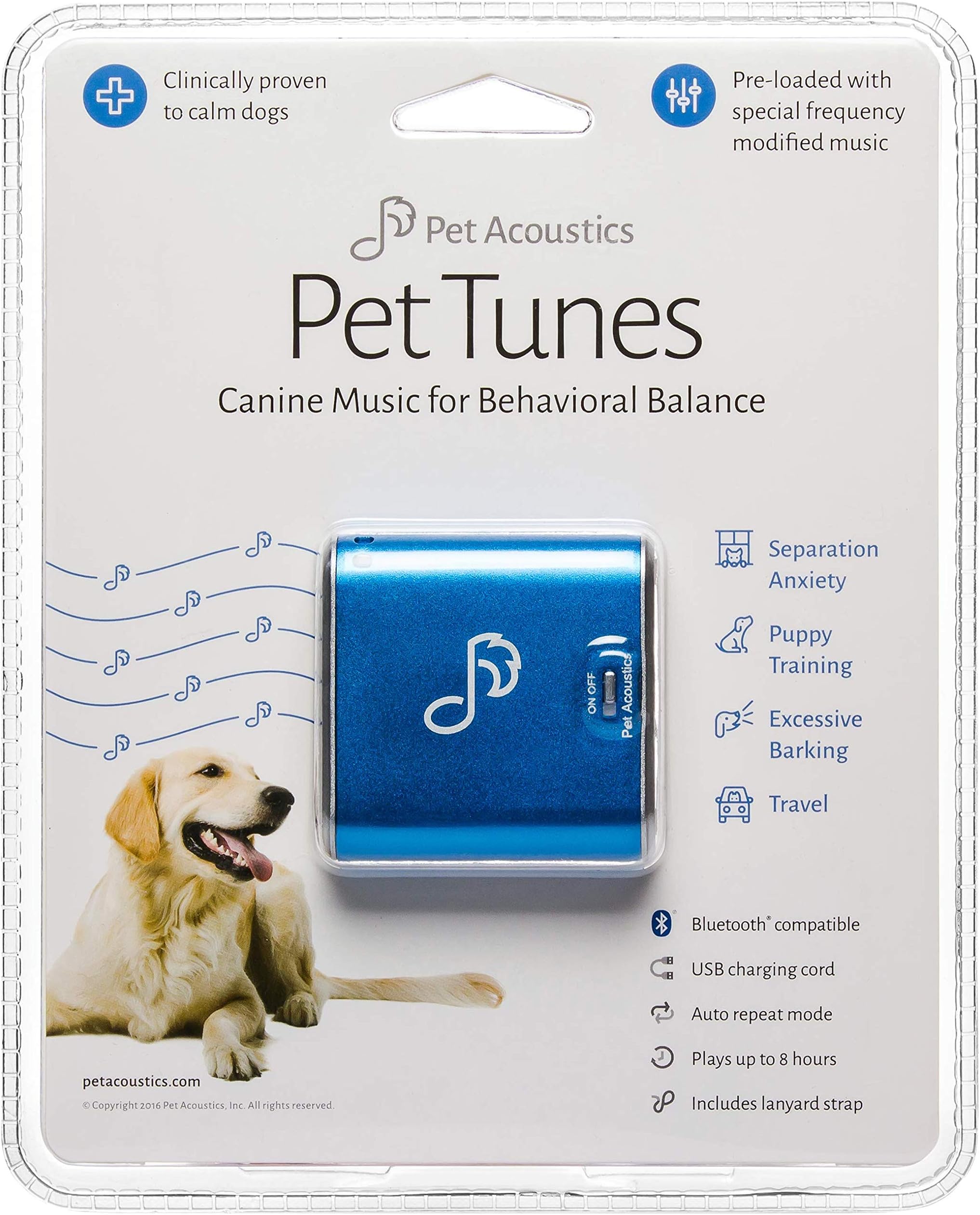 Pet Tunes Canine -Bluetooth Speaker with Calming Music for Dogs - Dog Anxiety Relief for Separation, Fireworks, and Thunderstorms - Relaxing Pet Music Device for Puppy and Adult Dogs - Blue