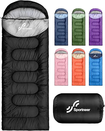Sportneer Saco de dormir para adultos y niños, para clima frío y cálido, impermeable, saco de dormir para acampar, senderismo, viajes