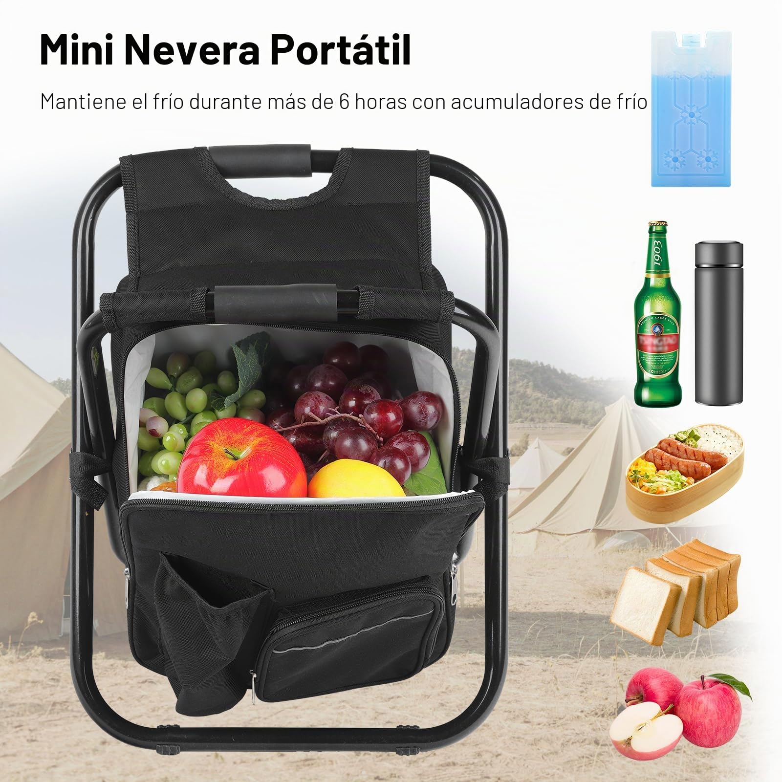 Taburete ligero plegable para mochila, resistente, 350 libras, taburete portátil para camping, pesca, caza, color negro
