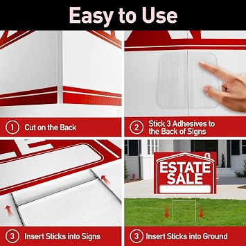 6 Pcs Estate Sale Signs with Stakes, 2 Foldable Extra-Large Estate Sale Signs 24 x 16 and 4 Arrow Yard Signs 17 x 6, with Metal Stakes and Double Sided Waterproof Design for Estate Sale Supplies