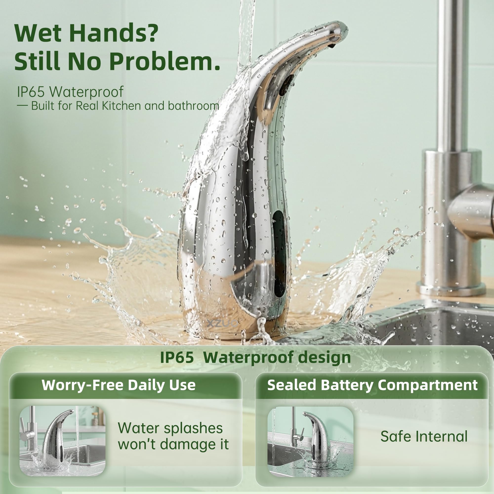 Dispenser automatico di sapone con sensore a infrarossi, regolabile a 4 livelli, senza contatto, per cucina, bagno, ricaricabile, in plastica resistente, porta sapone intelligente (argento