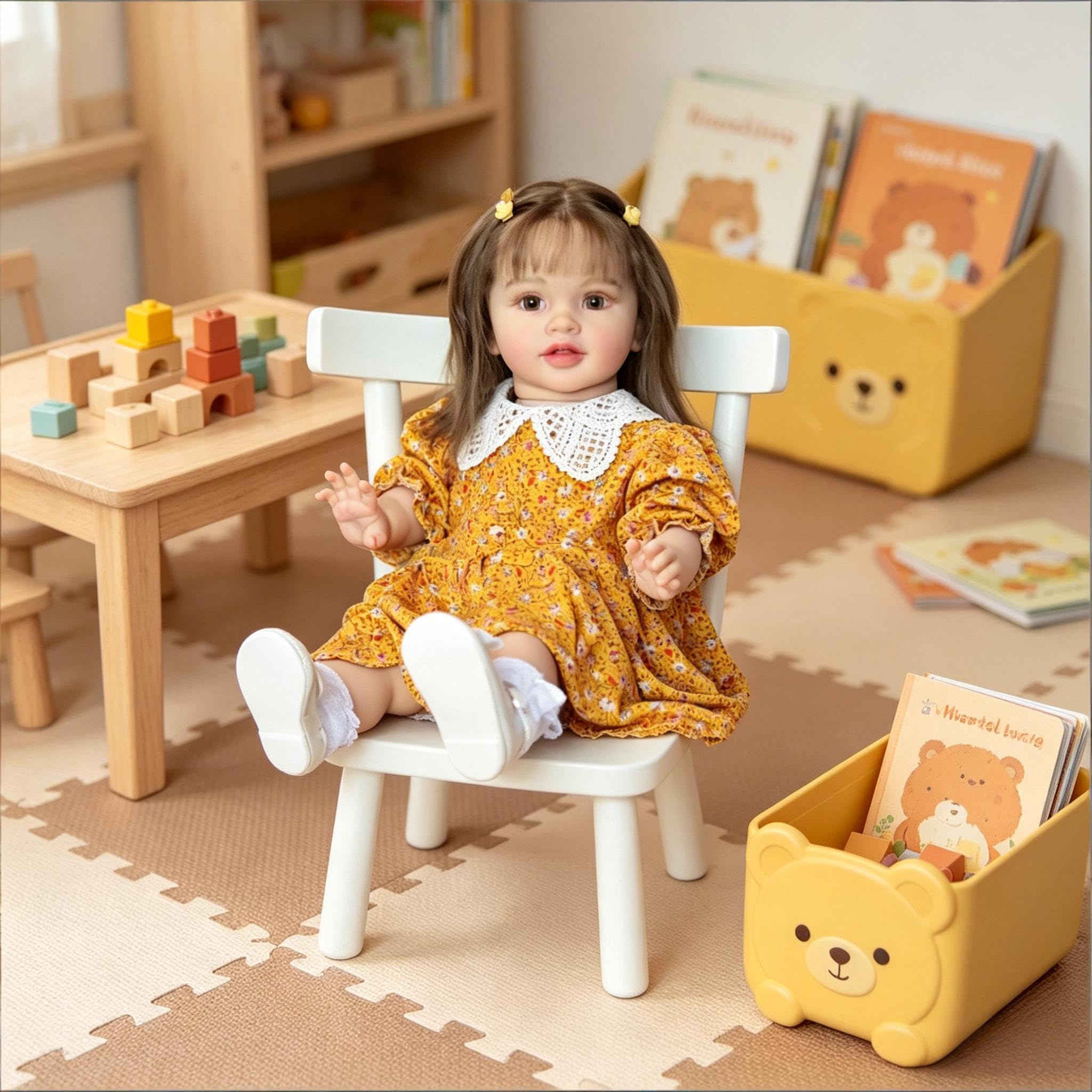 Reborn Puppen Mädchen Pippa 66 cm Große Größe Realistische Reborn Kleinkind Puppe, Echtes Leben Babypuppe Weicher Stoffkörper, Lebhafte Kleinkindpuppen Mit Langem Haar