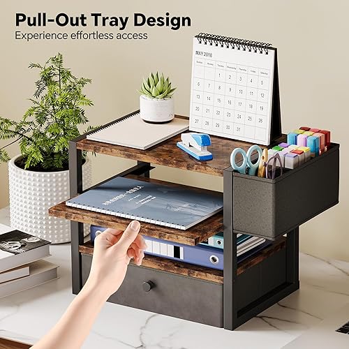 Miniatura 2 de Organizadores y accesorios de escritorio, bandeja de papel de 4 niveles con cajón de tela y soporte para 3 bolígrafos, accesorios de escritorio de