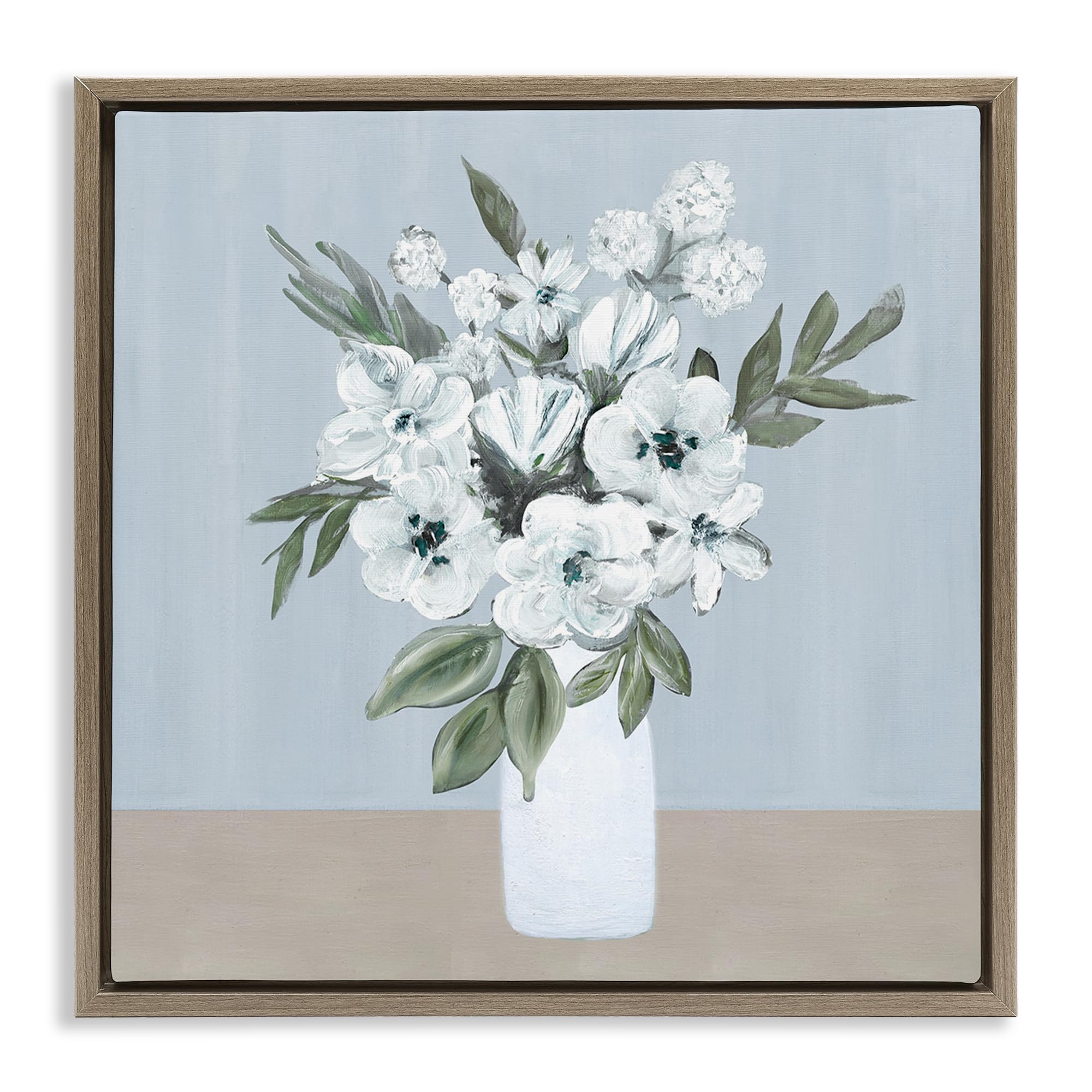 Stupell Industries Montalcino Elm (Textured) 'Cerulean & White Blooms'| Floating Frame Canvas Art