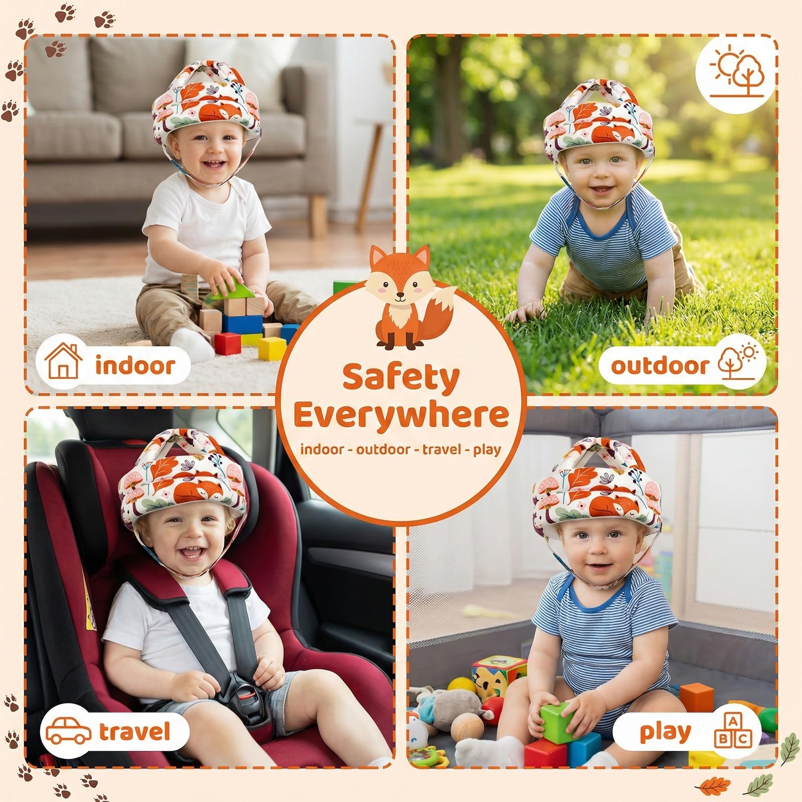 Casco Protector Ajustable y Transpirable Anti-Caídas para Bebés 6-36 Meses