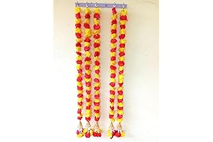 5-Piece 5-Foot Artificial Marigold Garlands with Bells for Home Pooja