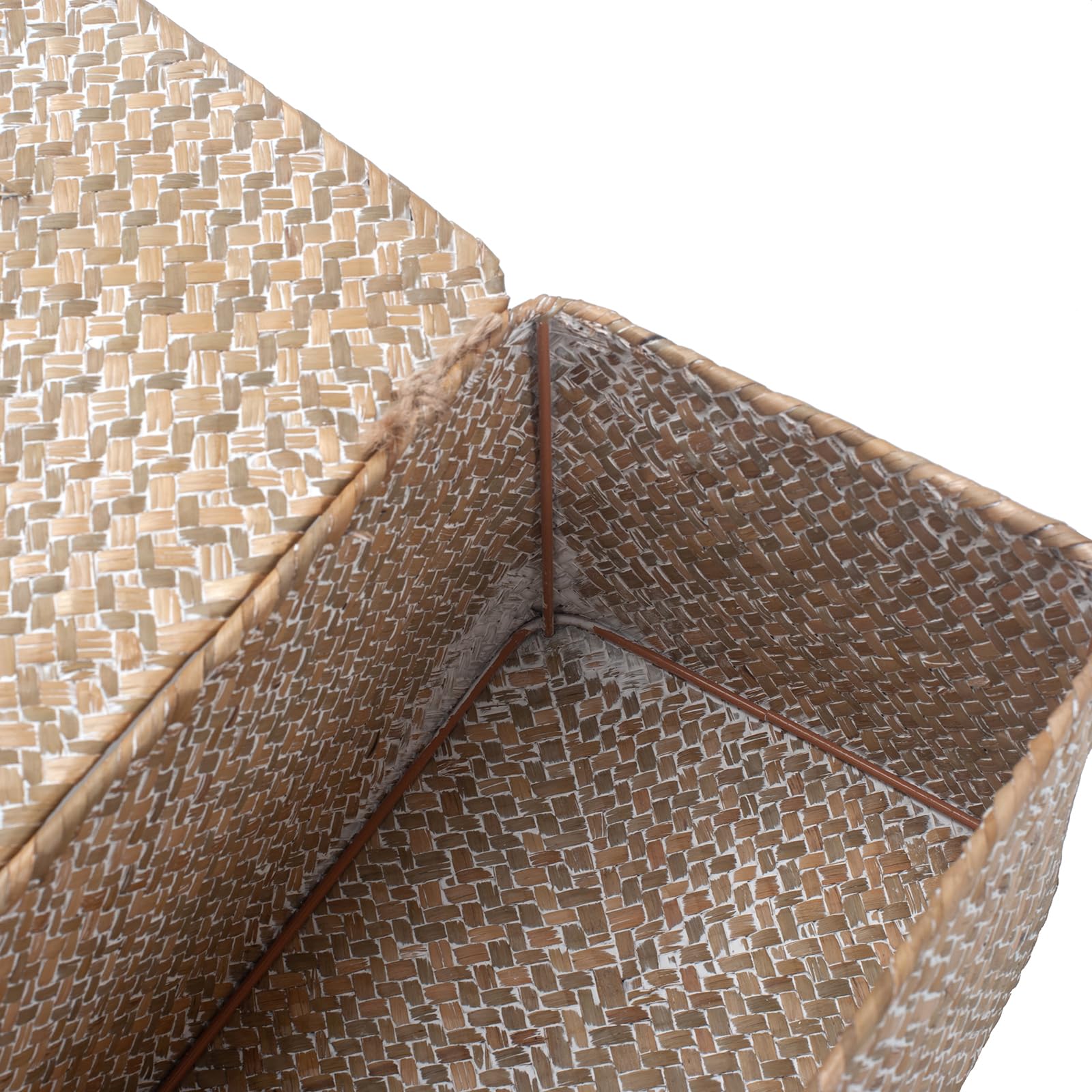 Cesta de Mimbre con Tapa, Cesta de Almacenamiento de Seagrass, Cesta Decorativa Tejida para Estante o Mostrador, Blanco