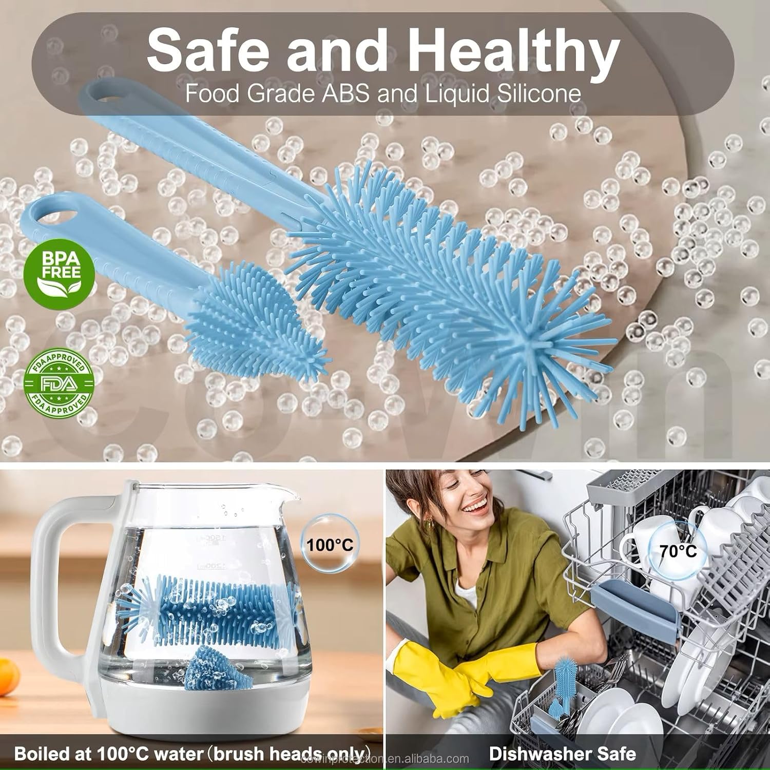 Simple. Easy .Quick. 7-in-1 Baby Bottle Brush Set with Travel Case, Silicone Bottle Brush Nipple Cleaner, Straw Cleaner, Soap Dispenser, Compact Drying Rack for Newborn Infant Feeding Essentials Pink