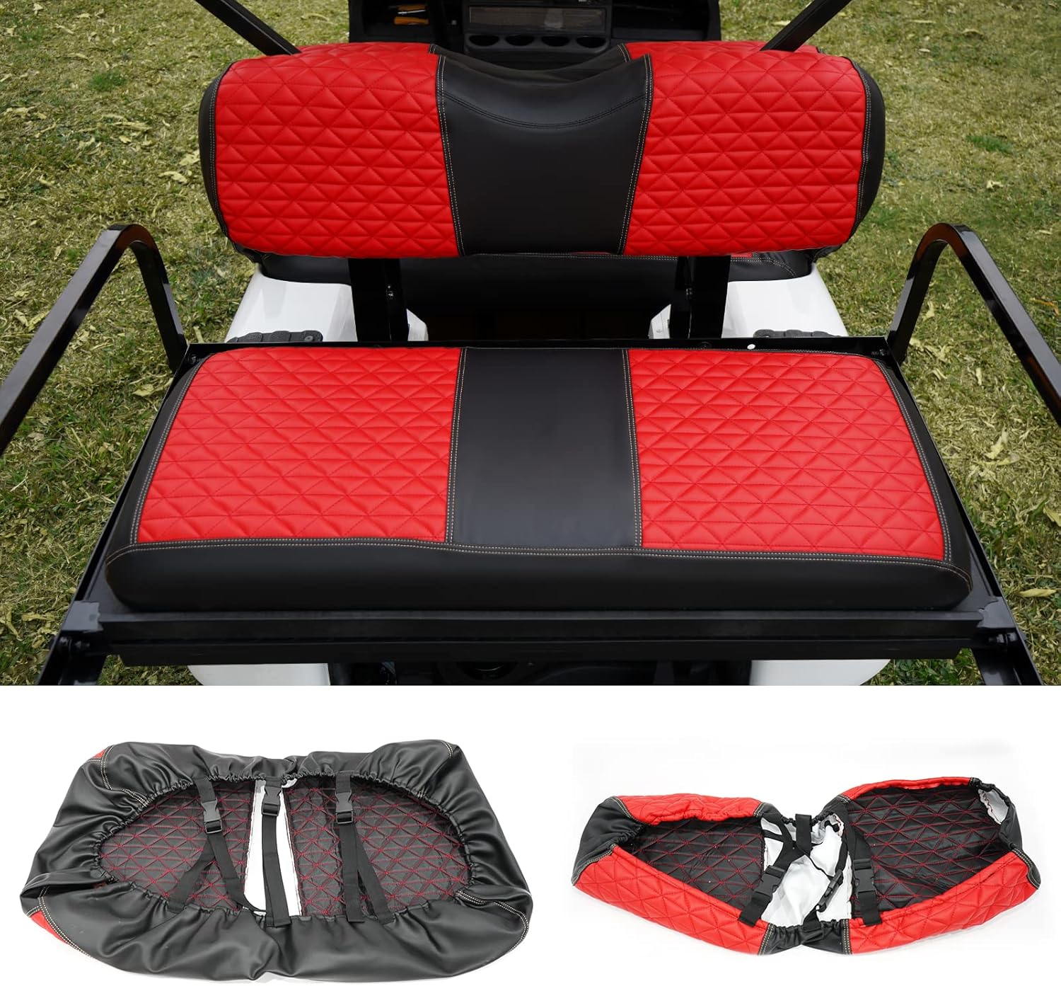 Universal Golf Cart Rear Seat Covers for Common Seat Cushion for Aftermarket Back Seat Kits, Red Vinyl Golf cart Seat Cover