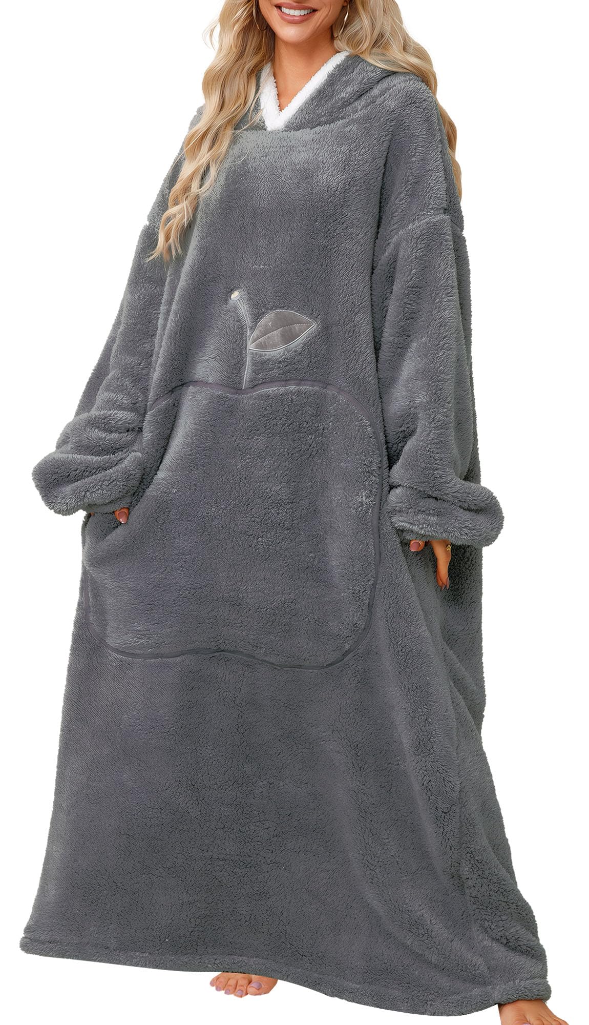Extra Long Sweat à Capuche Femme Doux et Chaud Couverture avec Capuche en Peluche Wearable Blanket Hoodie Oversize