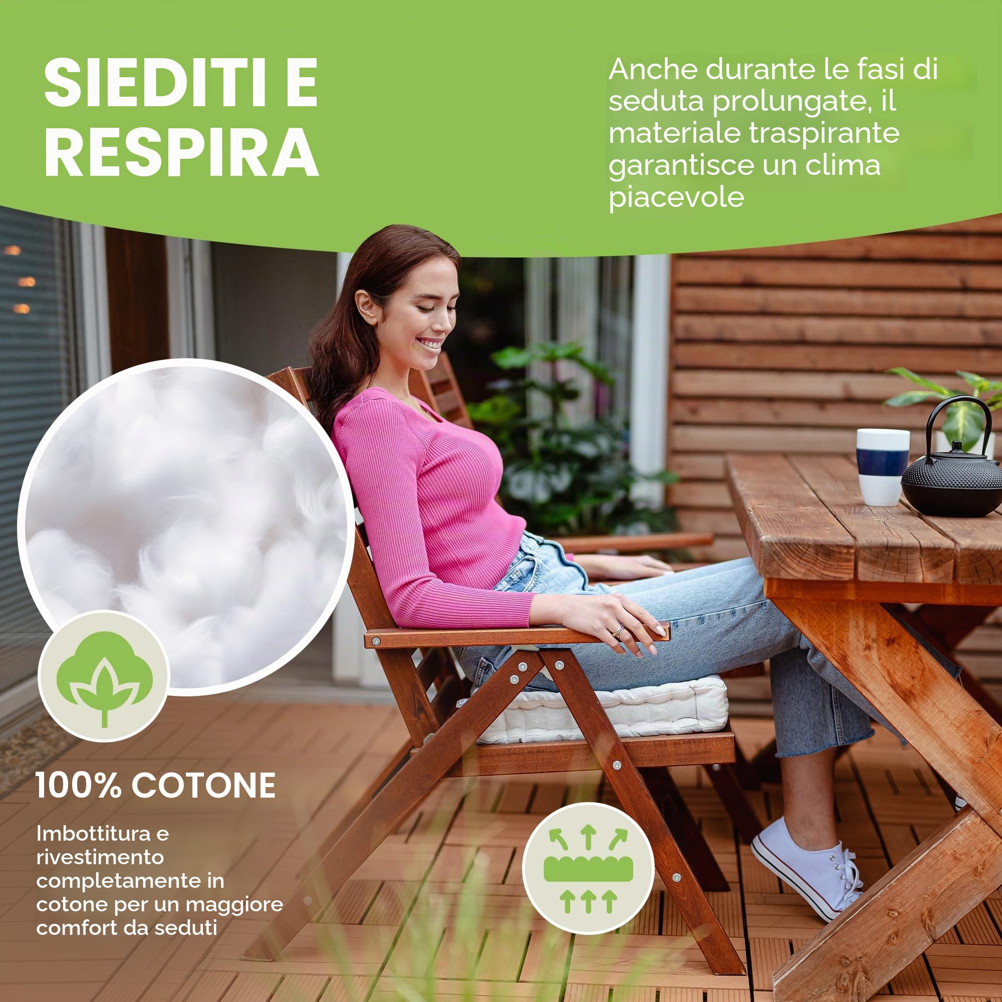 Gräfenstayn® set di 4 cuscini per sedia 40x40x8cm da interni ed esterno in 100% cotone - colori diversi - imbottitura spessa cuscino trapuntato/cuscino da pavimento (Crema)
