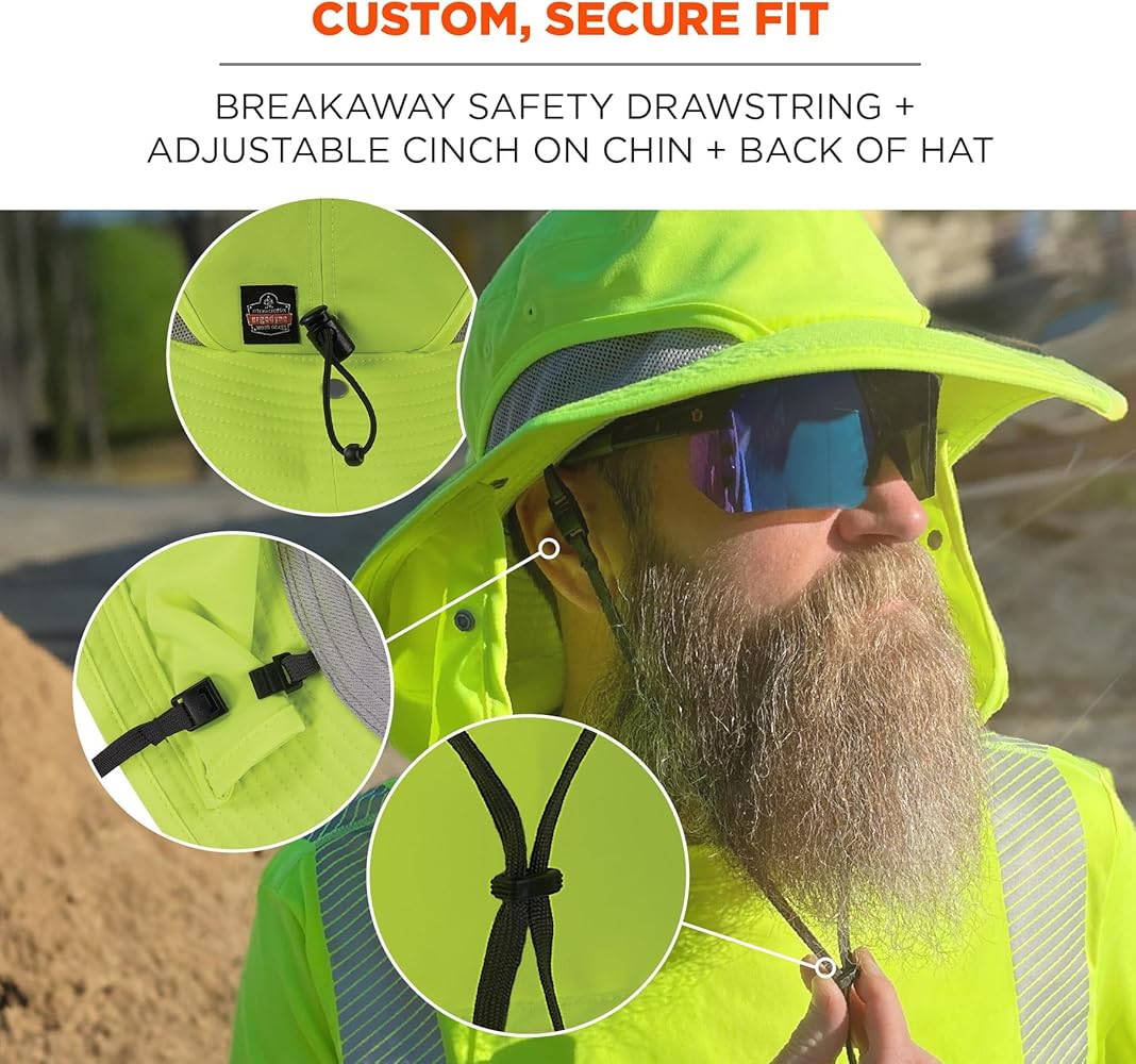 Ergodyne Chill Its 8934 Ranger Hat with Neck Shade, Hi Vis