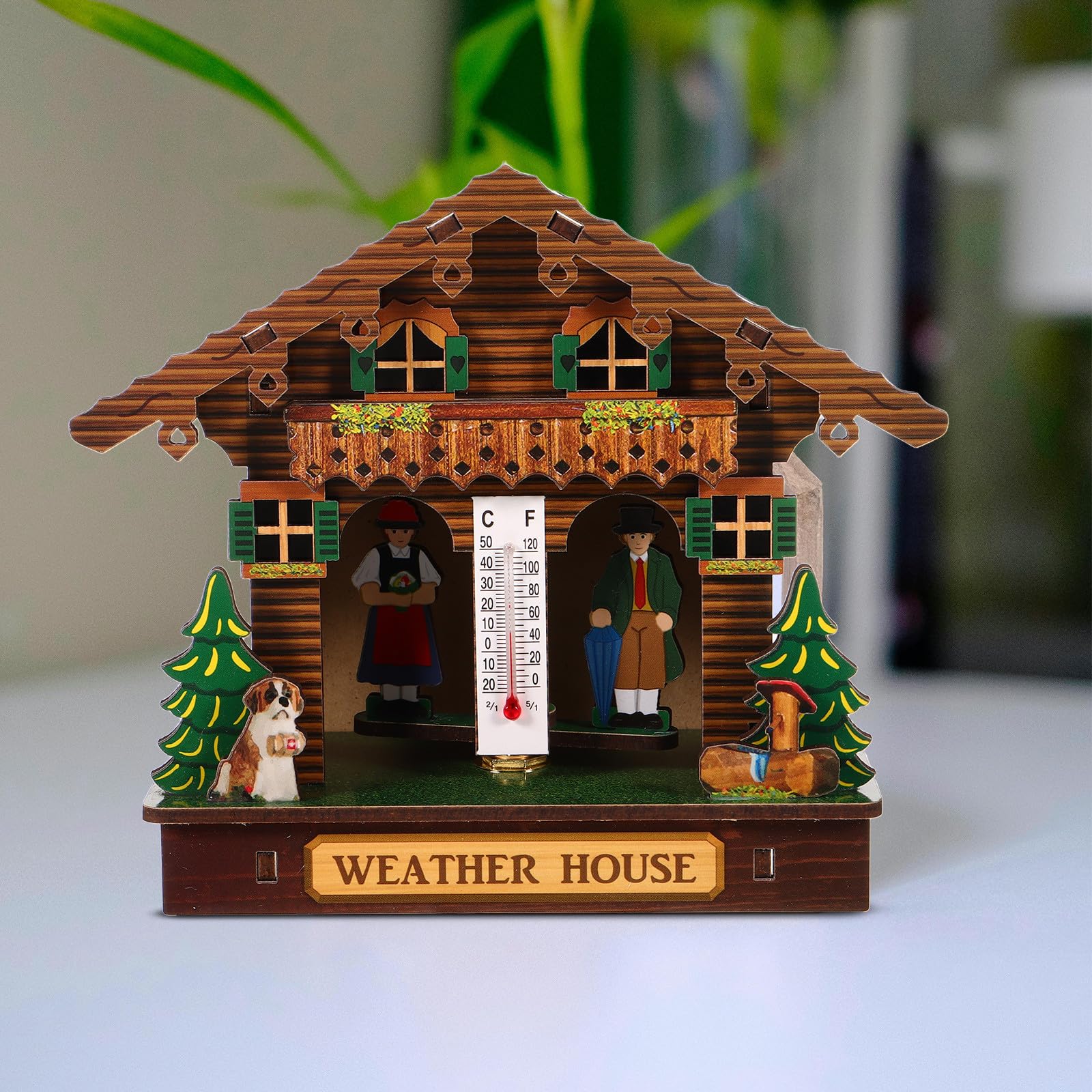 Uonlytech Stazione Meteorologica Igrometro Barometro in Legno da Parete per Interni Termometro per Monitoraggio Umidità Ambientale Casa