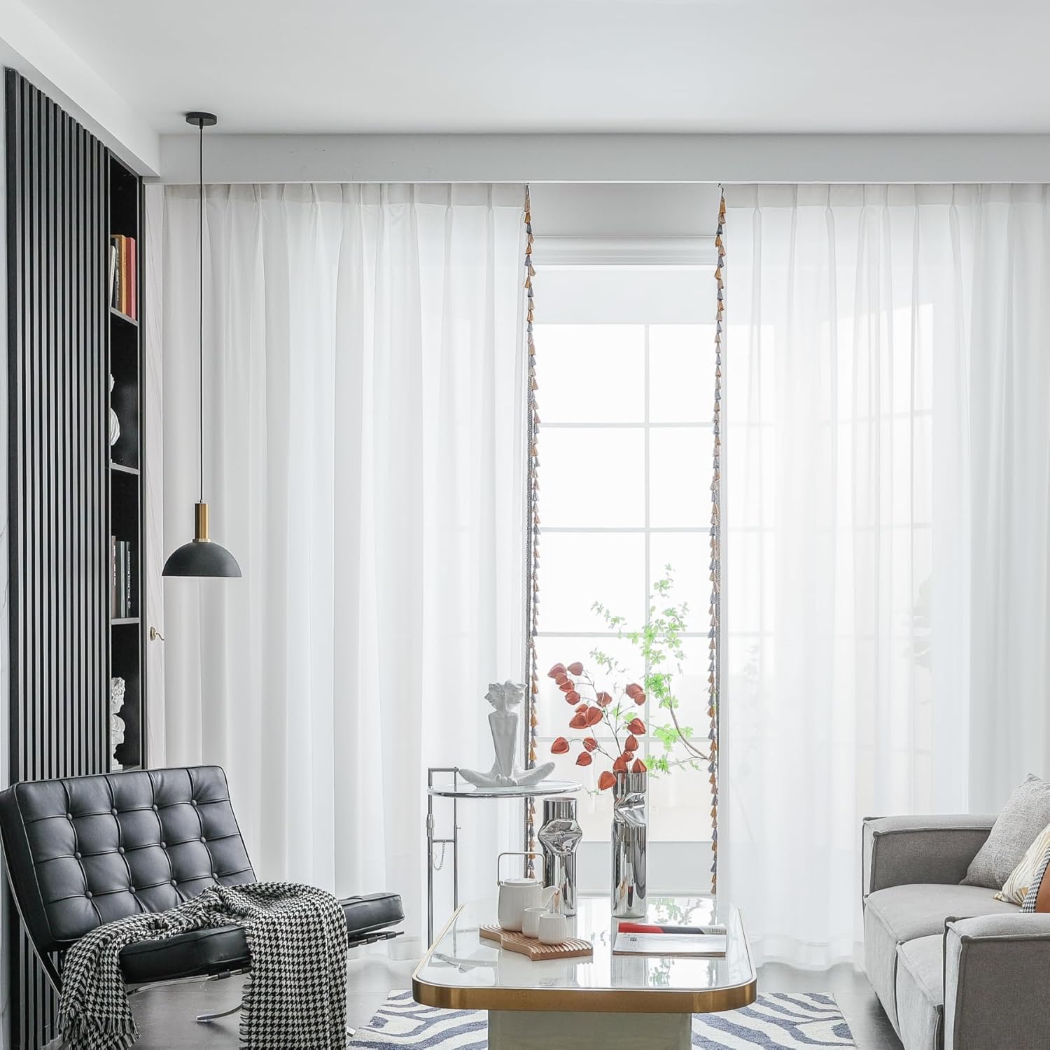 White Semi Sheer Curtain,Pinch Pleated Sheer Privacy Window Treatment, with Hooks for Bedroom/Living Room(45" W x 108" L,Gray Gold)